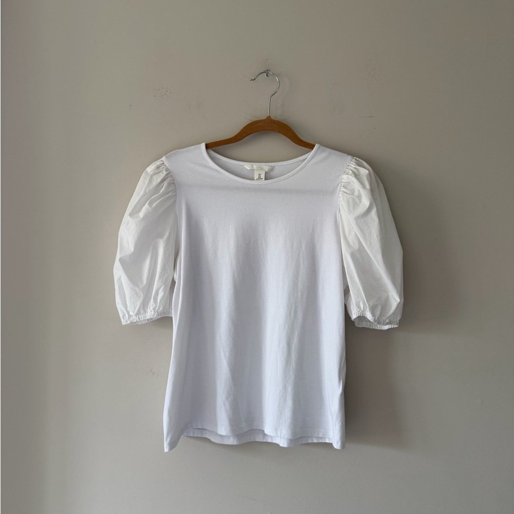 H&M White Puff Sleeve Tee Size Large